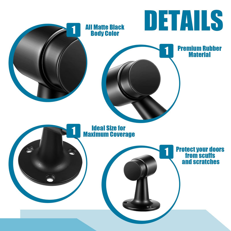Yaocom 2 Pack Heavy Duty Floor Mounted Door Stop 3 in Aluminum Commercial Grade Door Stopper with Rubber Bumper & Stainless Steel Screws, Black