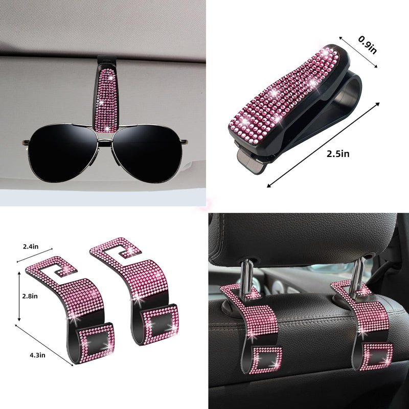 NBTEPEM 30 Pcs Pink Bling Car Accessories Set for Women, Pink Steering Wheel Cover Set, Bling Console Cover, Seat Belt Cushion, Shift Knob Cushion, Cup Coaster, Rhinestone Car Hanging Accessories Pink Diamond