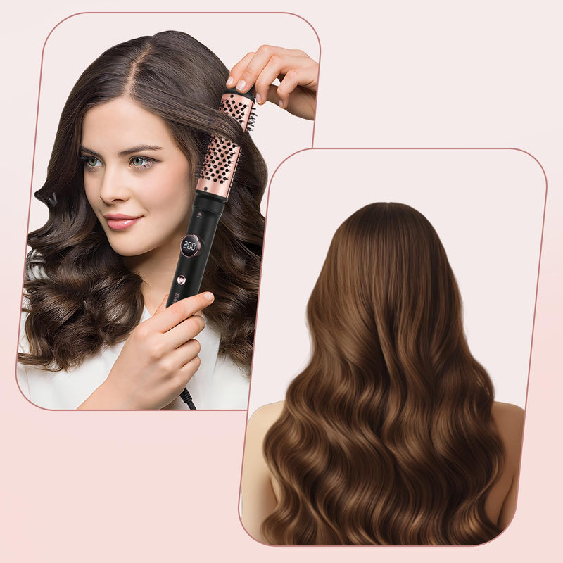Thermal Brush Set, 3-in-1 Non-Blowing Heated Round Brush with Adjustable Temp, Fast Heating Titanium Ceramic, Dual Voltage, Hair Curling Iron with Detachable Barrels (30/38/45mm)