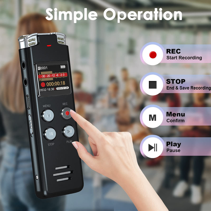 64GB Digital Voice Recorder - Pocket-Sized Voice Activated Dictaphone with Noise Canceling, USB-C & MP3 Playback, Ideal for Lectures, Meetings, Interviews