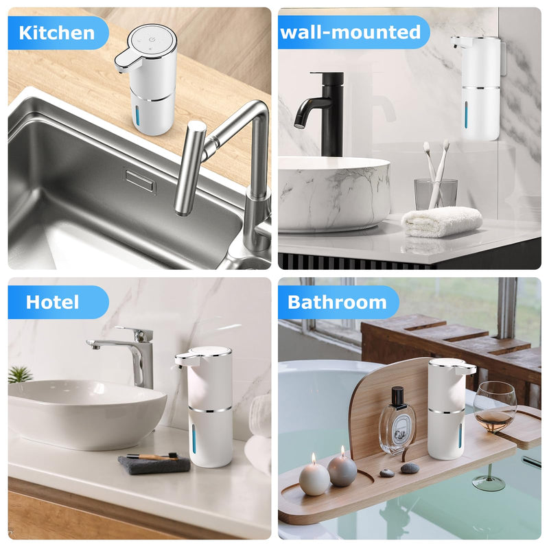 2 Pack Automatic Soap Dispensers,12.8oz/380ml USB Touchless Automatic Foaming Soap Dispenser,Rechargeabled Wall Mounted Smart Soap Dispenser for Bathroom Kitchen Dish Soap White Foam x2