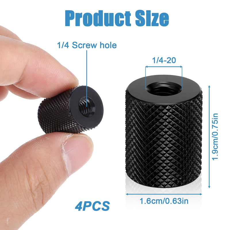 4Pcs 1/4" to 1/4" Threaded Tripod Screw Adapter- 1/4 Camera Screw Converter | 1/4"-20 UNC-2B 0.75" Length Dual-Female Tripod Nut Connectors for Magic Arms, Tripods