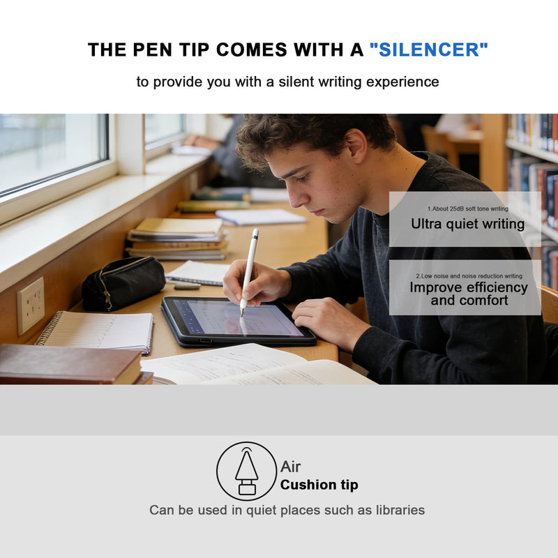 Soft Brush Replacement Tips(4X) for Apple Pencil 1st/2nd/USB-C/Pro, No Slip, Similar to Paper, High-Friction Pen Tip for Note-Taking, Suitable for Meeting, Classrooms, and Libraries, Almost No Noise