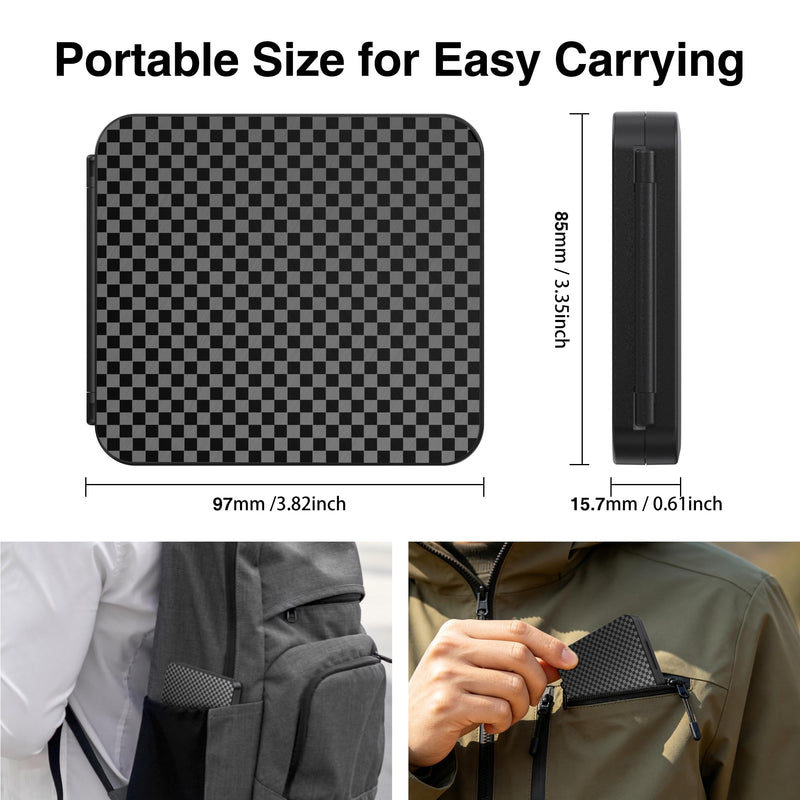 HEIYING Memory SD Card Holder with 24 Card Slots for Micro SD Cards | 12 SD + 12 Micro SD Slots, Magnetic Closure, Compact Portable Storage case with Soft Silicone Interior for Card Protection Checkered Black