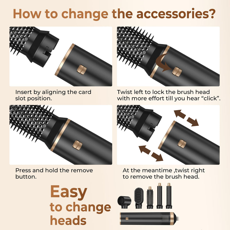 Hairstyer 5 in 1 Hair Styler Air Brush Airbrush 5 in 1 Air styer | Airstyler Multi-Blow Dryer Brush Set with Curl, Straighten, Wavy, Smooth, Magic Styler for All Hair Types and Lengths Black