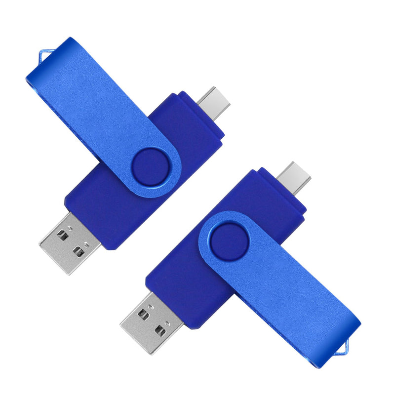 USB Flash Drive 128GB Thumb Drive,USB 2.0 Jump Drive Portable,Pen Drive Metal Swivel,High Speed for Data Storage 2-Pack Blue 128GB-2PACK