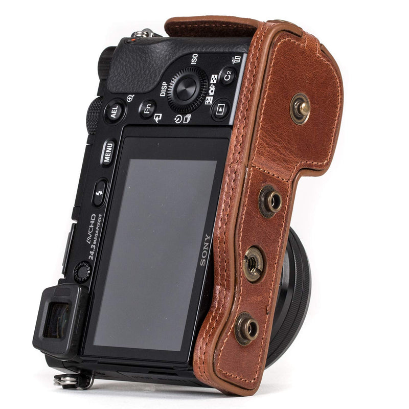 MegaGear Ever Ready MG559 Genuine Leather Camera Case, Bag for Sony Alpha A6000, A6300 with 16-50mm (Dark Brown) One Size Dark Brown