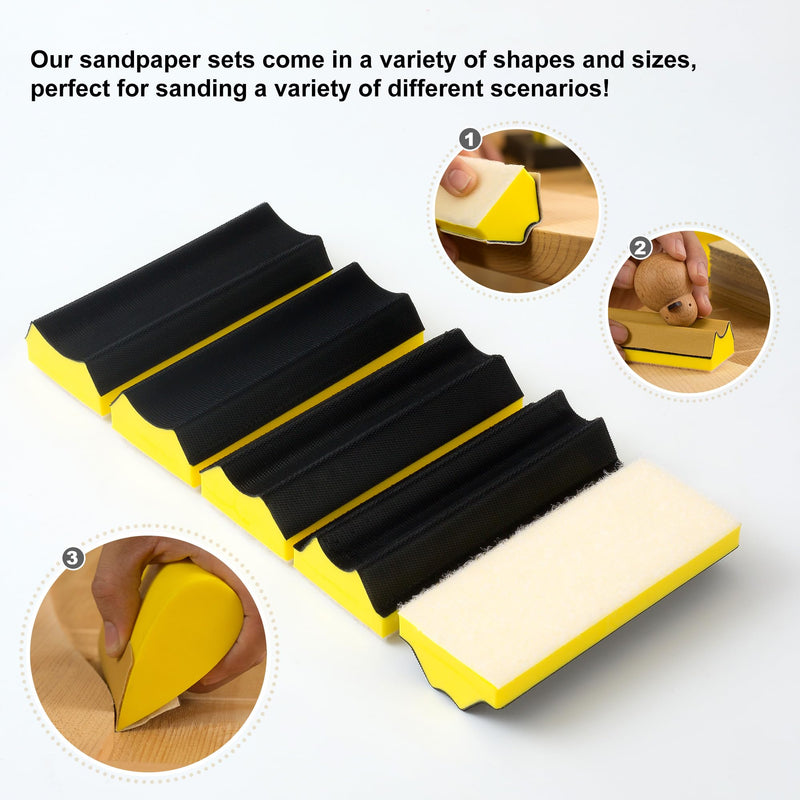 56 PCS Hand Sanding Block Set Include 16 PCS Contoured Profile Sander Block and 40 Sheet Sandpaper Interchangeable Assorted Convex & Concave Shapes Used for Woodworking Furniture, Auto Paint 16 PCS Block + 40 PCS Sandpaper