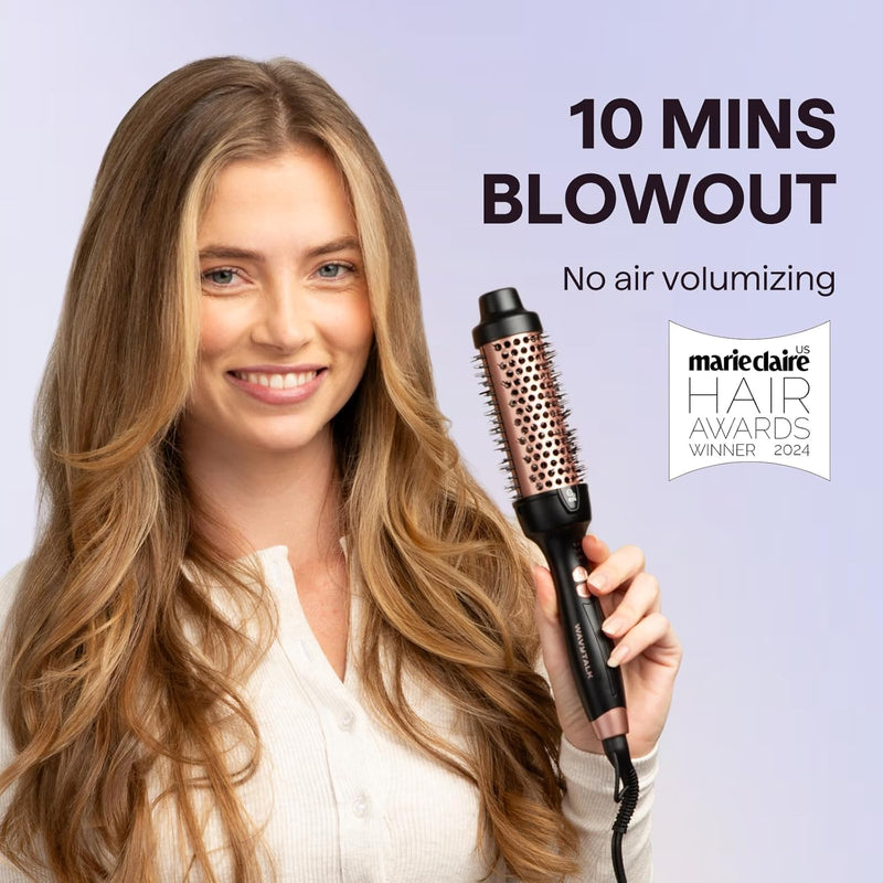 Wavytalk Thermal Brush 38mm Ionic Blowout Express Heated Hot Brush | Thermal Round Brush for Hair Styling, Heated Curling Iron Create Natural Curls, Dual Voltage and UK Plug, Rose Gold
