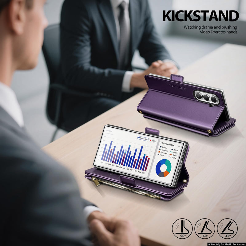 for Samsung Galaxy Z Fold8 Ultra Wallet Case with Card Holder Slots,RFID Blocking PU Leather Flip Folio Kickstand,Wrist Strap Zipper，Women & Men Phone Cover Case for Fold 8 Ultra,Purple Purple Samsung Galaxy Z Fold 8 Ultra