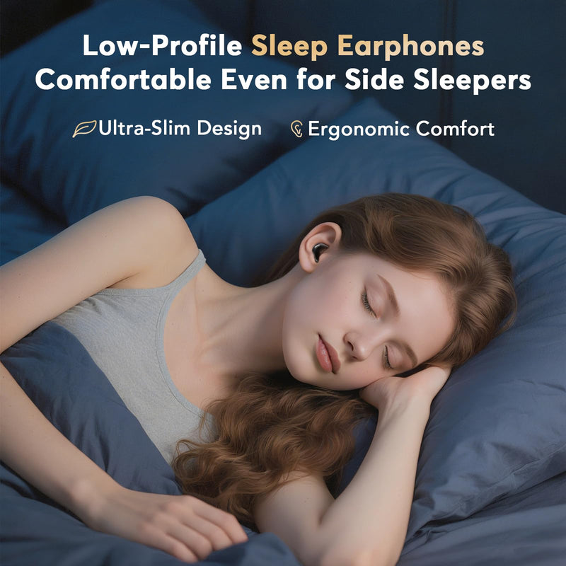 Sleep Earbuds for Side Sleepers, Invisible Flat Bluetooth Sleeping Earbuds, Zero Pressure White Noise Sleep Headphones, No Lights or Alerts, Tiny Hidden Earbuds for All Night Undisturbed Sleep Jet Black