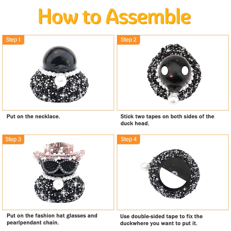 wonuu Black Diamond Rubber Duck Car Ornaments Funny Office Gifts Dashboard Decorations for Cool Car Accessories with Black
