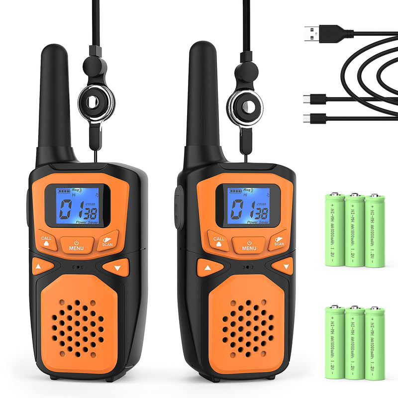 Adult Walkie Talkies 2 Pack, WokTok Rechargeable Long Range Walkie Talkies 2 Way Walkie Talkies, 22 Channels VOX Scanning LCD Display Ideal for Gift Giving, Family Camping and Hiking 2 Packs Orange 2 Pack