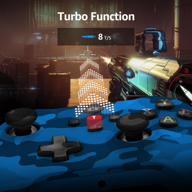 GMVOX Wireless Controller for X-BOX One,Blue Camo | Turbo,Dual Vibration,2.4g Adapter,Support 3.5MM Audio Jack,Compatible with X-BOX Series S/X, PC, IOS, Android Platforms Blue Camo