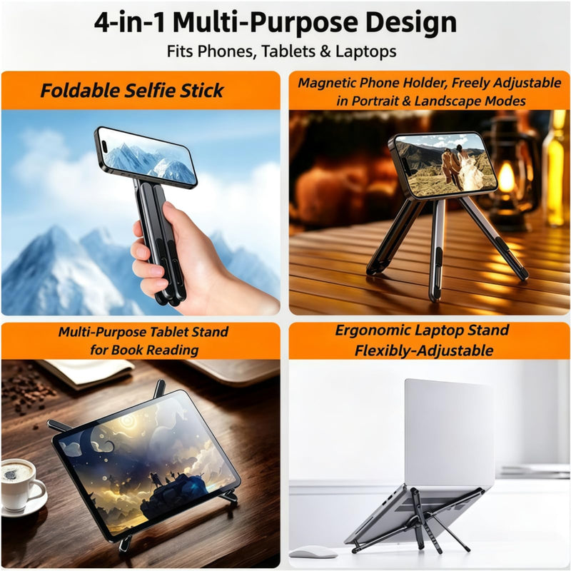 4-in-1 Foldable Laptop Stand,Magnetic Phone & Tablet Holder,Portable Riser | Multifunctional Aluminum alloy Laptop Stand, Foldable Portable, Magnetic Phone & Tablet Holder, Multi-angle Ergonomic Design