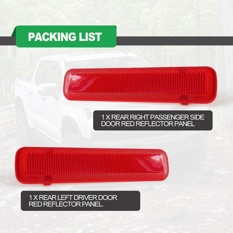 1 Pair Rear Left Driver and Right Passenger Side Door Red Reflector Panel, Safety Alert Light Cover, Compatible with Chevrolet GMC Yukon 2003-2007, Replaces Part # 15183155, 15183156