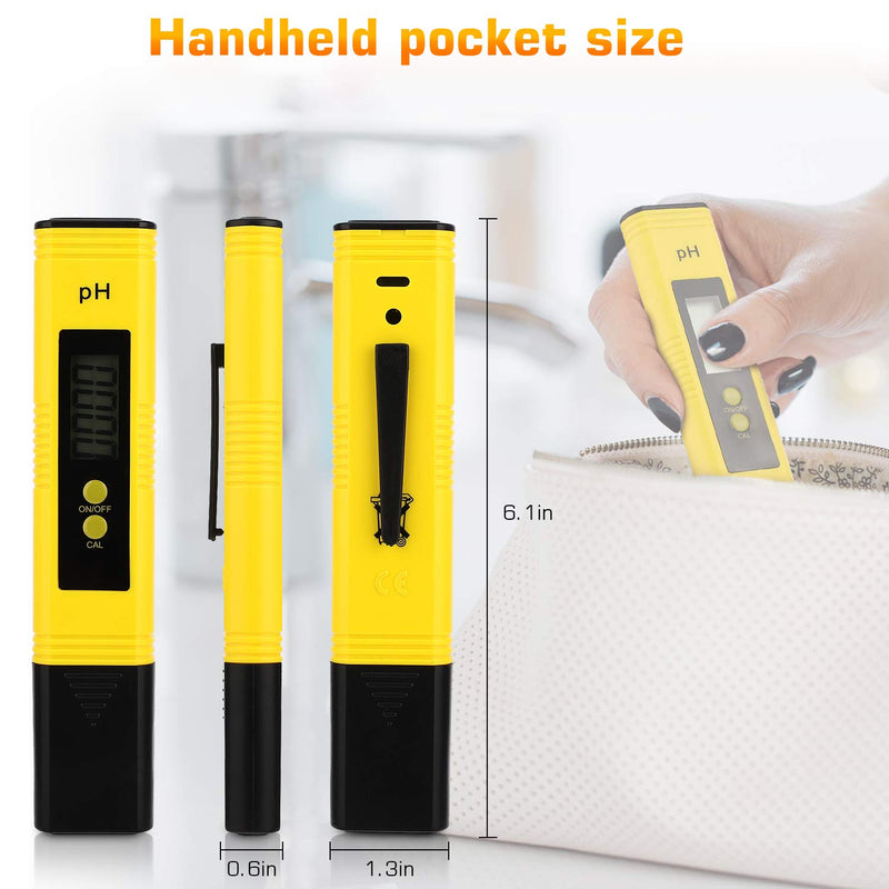 PH Meter for Water Hydroponics Digital PH Tester Pen 0.01 High Accuracy Pocket Size with 0-14 PH Measurement Range for Household Drinking, Pool and Aquarium (2, Yellow, Normal) 2