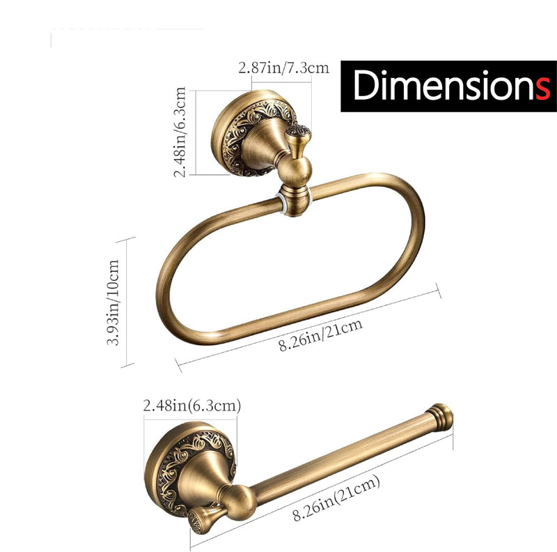 Brass Gold Toilet Paper Holder, Antique Hand Towel Ring Retro Hand Towel Holder Tissue Roll Paper Hanger Paper Towel Holder Wall Mounted Vintage 2 Pieces