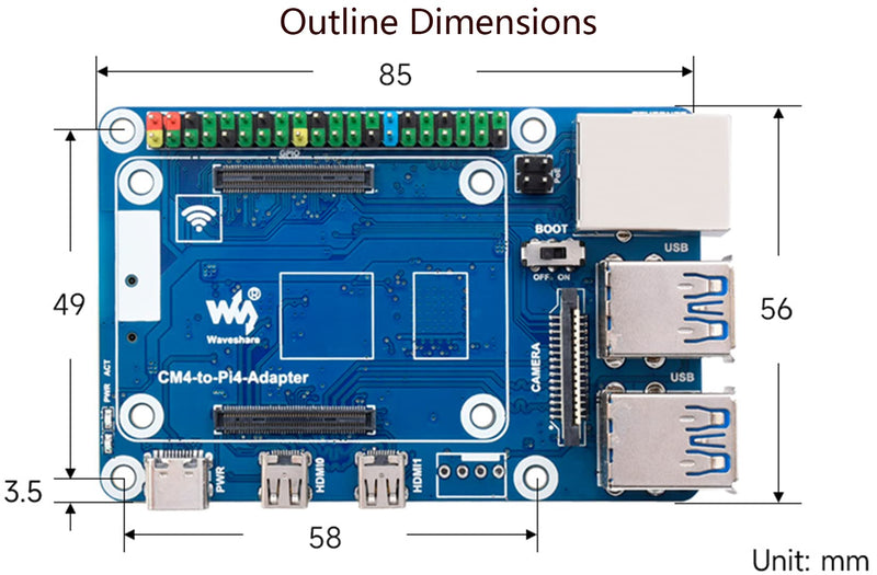 Compute Module 4 to Raspberry Pi 4 Adapter, Connect CM4 to Replace Raspberry Pi 4B, Alternative for Pi 4,Onboard 4-ch USB 3.0,RJ45 Gigabit Ethernet Port,PoE Header,Compatible with Pi 4B Series Hats CM4 To Pi 4B