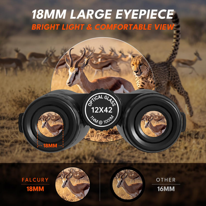 12x42 HD Binoculars for Adults & Kids High Powered Compact Binoculars with Low Light Night Vision for Bird Watching, Hunting, Cruise Travel, Camping, Hiking and Outdoor Sports, Gifts for Men
