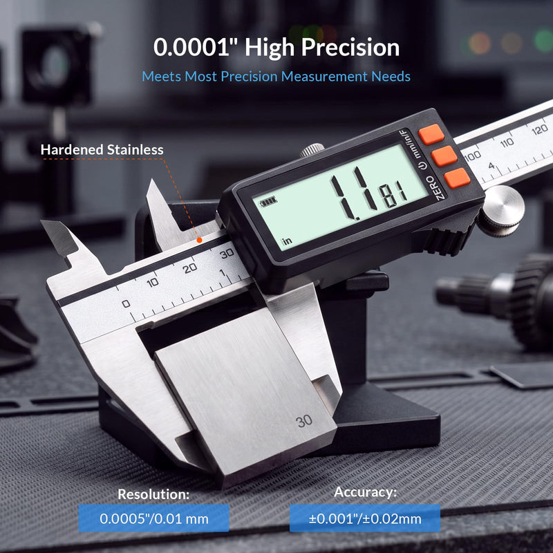 HARDELL Digital Caliper, Rechargeable Calipers with Battery Display, Auto-Off Caliper Large LCD Screen, 6 inch Micrometer, Inch/MM/Fraction for DIY/Household/Jewelers