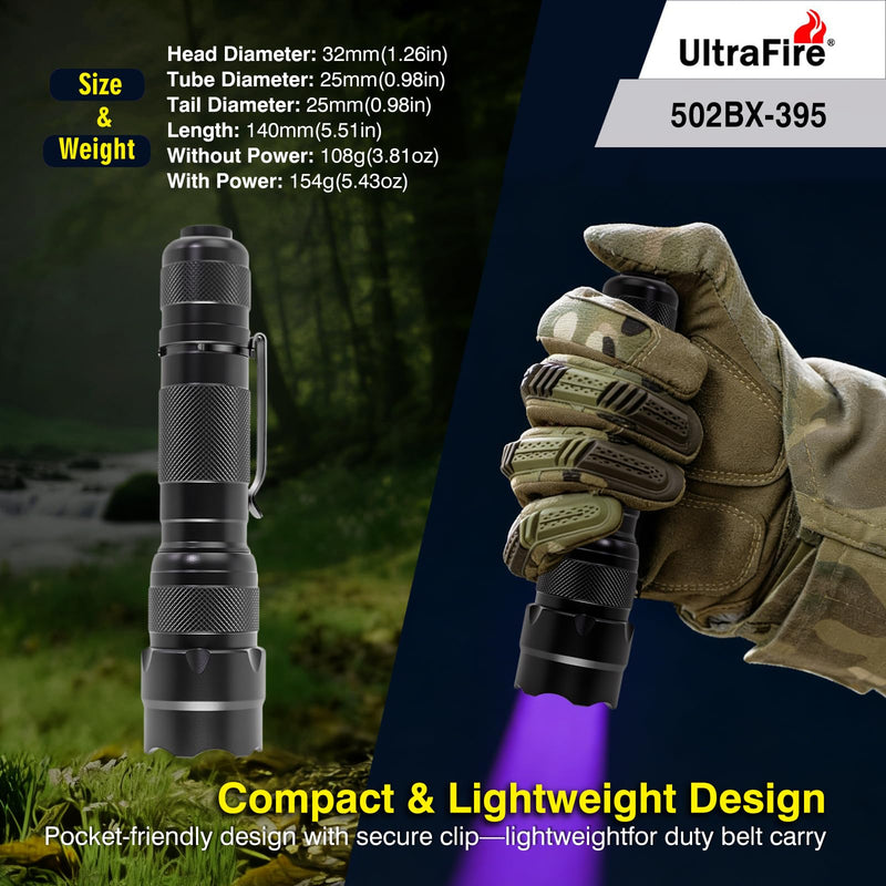 ULTRAFIRE 395nm UV Flashlight Rechargeable Black Light Flashlight for Pet Urine Stain Detection, Finding Scorpion, House Cleaning and Resin Curing 502BX-395