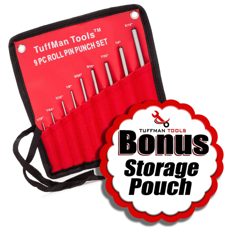 Roll Pin Punch Set with Soft Mallet - 1/16" - 5/16" Professional 10pcs Removing Repair Gunsmithing Tools with Storage Pouch for Precision Watch Repair, Jewelry and Craft