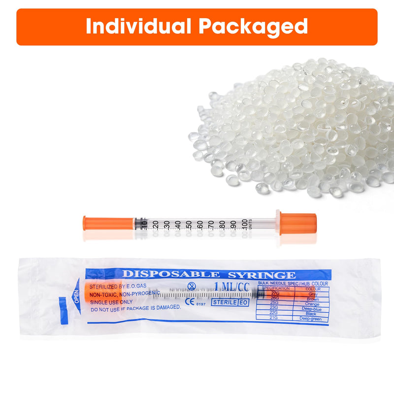 1ml/cc 32G 5/16" (8mm) Syringe, U-100 Scientific Lab Syringes, Disposable Individually Packaged, 100 Pack 1ML-32G 5/16" 100.0