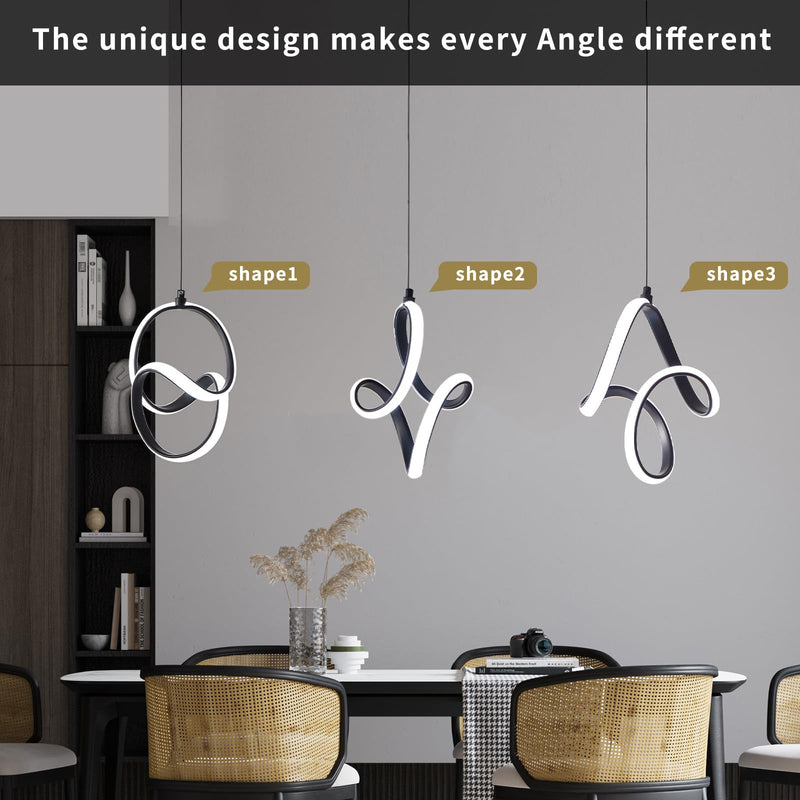 Modern Led Pendant Light 5500K Cold White Kitchen Island Pendant Light Fixtures Adjustable Height Led Pendant Lamp for Kitchen Island Dining Room Hanging Light, 1 Pack (Black) elegant black