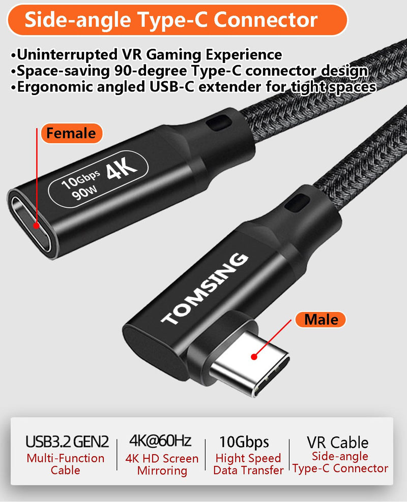 Right Angle USB C Extension Cable（90W/10Gbps/4K@60Hz）,16.4FT,Type-C Male to Female,Extension Charging & Sync for Playstation, Xbox, Flash Drive, Printer, Camera and More（Black） 16.4FT（90W/10Gbps) Black(Braided) 1