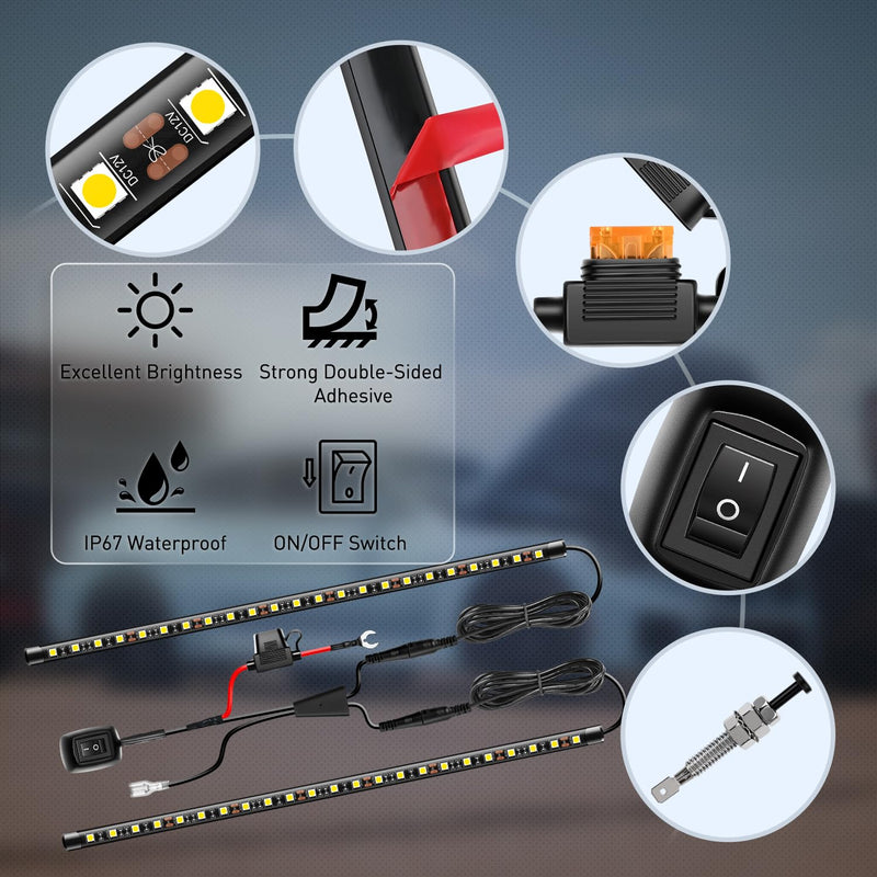 Nilight 2pcs Under Hood Light Strip 42LED Waterproof Underhood Work Light with On/Off Switch Blade Fuse Engine Bay Repair Light White 12V for Car Truck SUV 15.7 Inch 2PCS