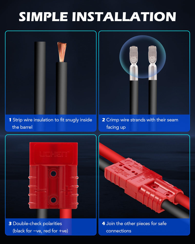 Orion Motor Tech Wire Connector 4 Pack, 50A Wire Harness Plug Kit for 6-12 Gauge Cables, 12V-36V Battery Quick Connect Disconnect Set for Car Bike ATV Winches Lifts Motors More, Set of 4, Red 50A(4 Pack)