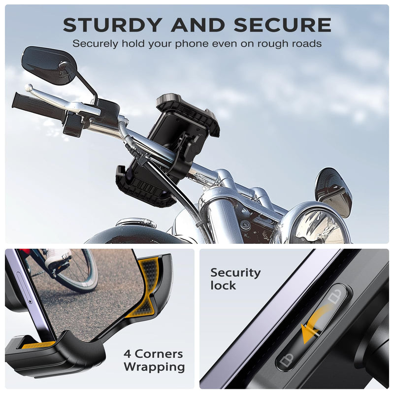 Miracase Bike Phone Holder, Silicone Wrapped Anti Shake Bicycle Phone Mount, Handlebar Clamp Cell Phone Holder for Bike, Scooter Motorcycle Phone Mount Accessories for iPhone Smartphone black