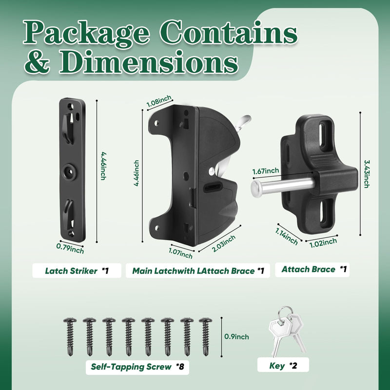 Gate Latch Key, Gate Latch Gate Fence Lock, for Outdoor Gates, Square Frame Post Metal, Wood, Vinyl Fence Gates, Black