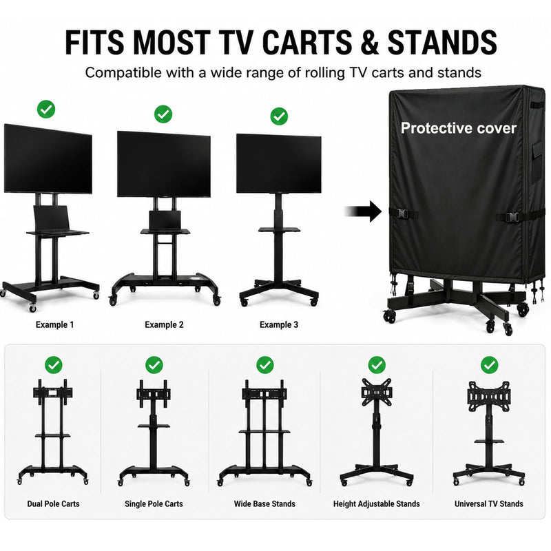 Outdoor TV Cart Cover, 48”L × 15.7”W × 57”H, Fits Most 45–50 Inch Rolling TV Stands, Heavy Duty Waterproof Oxford Cover with Dual Waterproof Zippers, 4 Windproof Buckle Straps & Drawstring 48"L × 15.7"W × 57"H