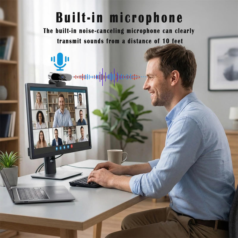 1080P Webcam for PC/Laptop, USB Webcam with Microphone, Noise Cancellation, Support Beauty, Plug & Play with Auto Light Correction for Video Calls, Live Streaming Gaming & Online Meeting Black 1080P