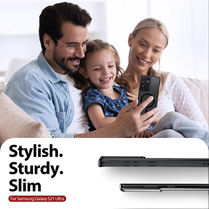 for S21 Ultra Phone Case, MagSafe Fit,Magnetic Matte,Black | 𝟐 𝐗 Screen Protector,Slim Translucent Matte Skin Feeling Shockproof Protective for Samsung Galaxy S21 Ultra Case Black Samsung Galaxy S21 Ultra 5G