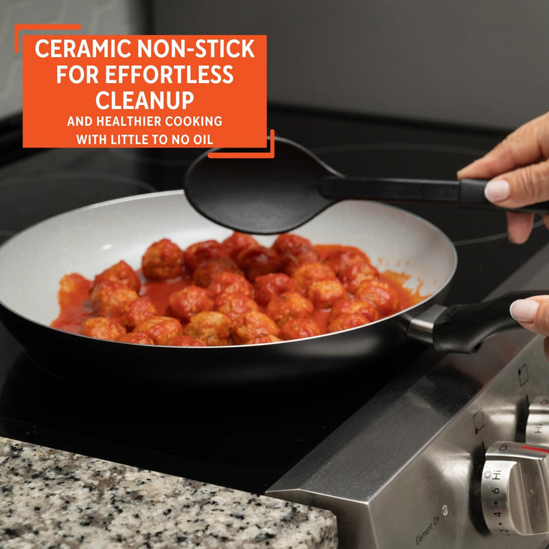 IMUSA 12" Premier Ceramic Nonstick Fry Pan with Cool Touch Handle, Matte Black 12 Inches