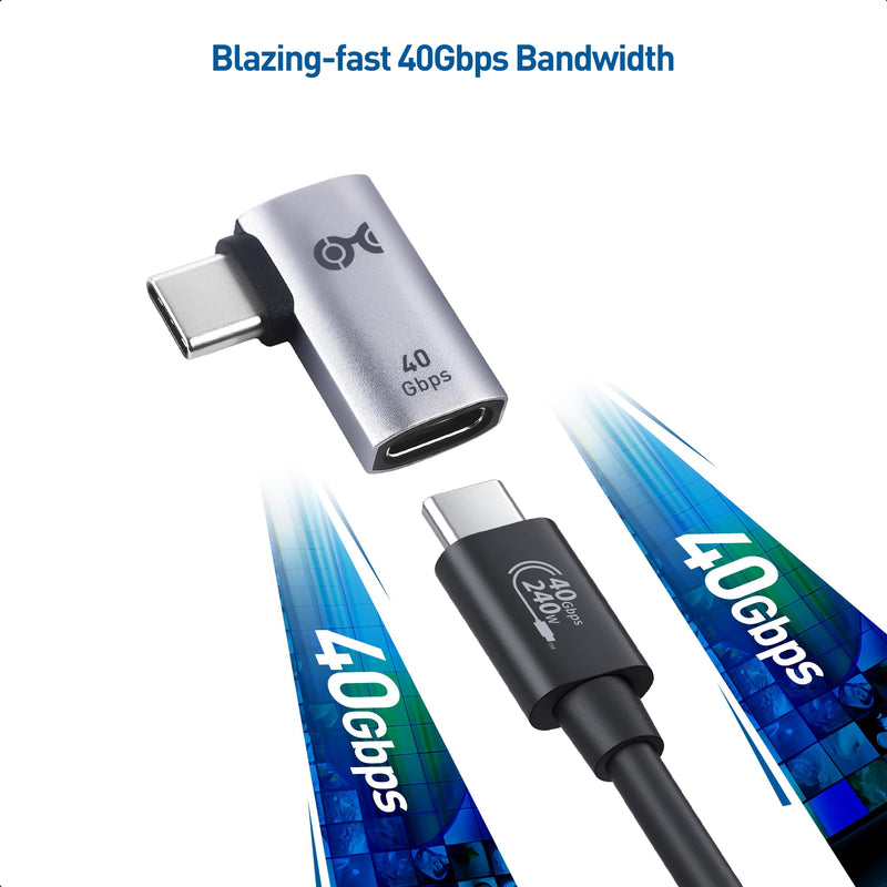 Cable Matters 2-Pack 40Gbps Flat Right Angle USB C Adapter with 240W PD (90 Degree USB C Adapter) in Black - Thunderbolt 4, USB4, Thunderbolt 3 Port Compatible with iPad Pro, iPhone 15, Steam Deck