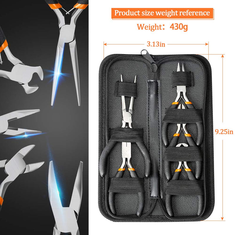 SOONAN 5 Pieces Mini Pliers, Long Lasting Tool Set Cable Cutters – Long Needle Nose, Long Nose, Nipper Bent Nose, End Cutting, Diagonal Cutting, Precision Pliers Set 5 Pieces， Black