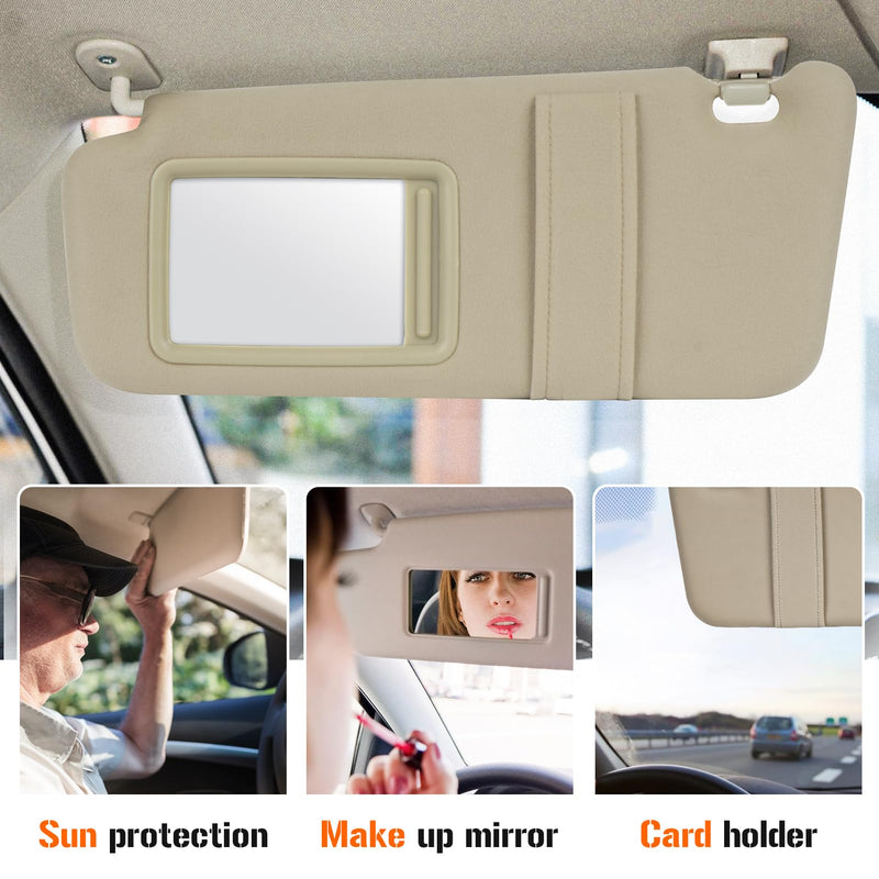 Sun Visor with Light for Toyota Camry 2007-2011 with Sunroof, Left Driver Side Beige Sunvisor Replace 74320-06800-B0 (Beige) Left - For Camry w Sunroof