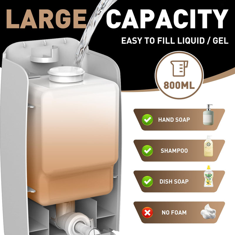 Commercial Soap Dispenser Wall Mount Manual Pump Hand Soap Dispenser 800ml Gel Liquid Hand Sanitizer Dispenser Self Adhesive for Home Bathroom (Black) Black