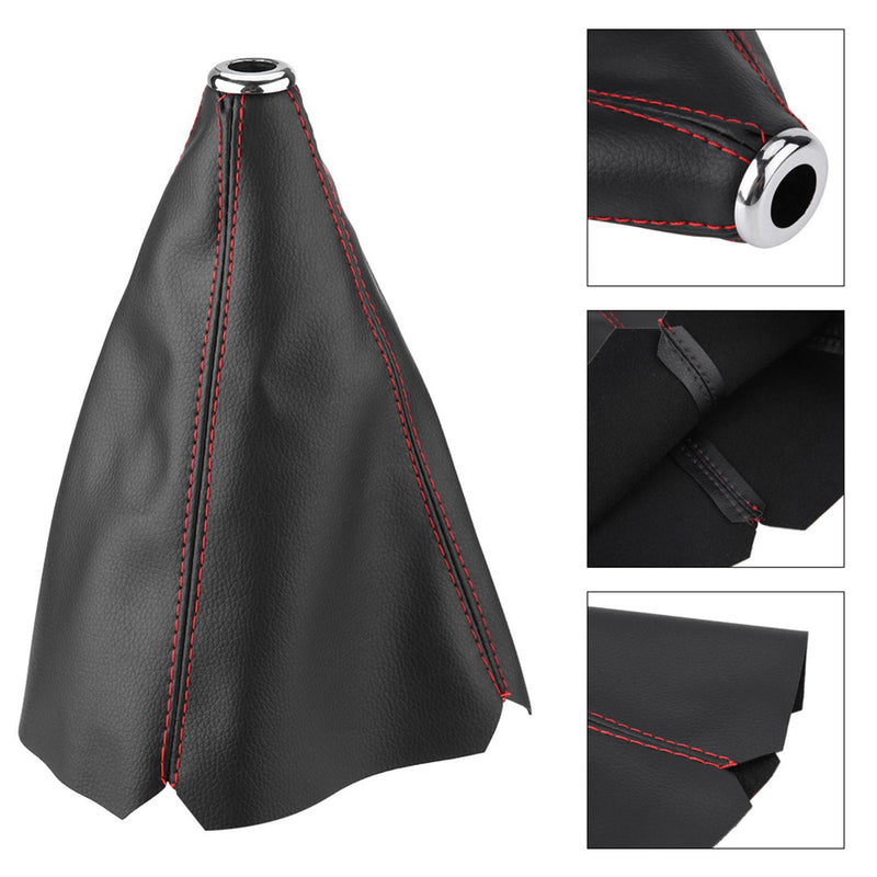 Shift Boot Cover, Shifter Boot Universal, PU Leather Shift Boot Retainer Stick Shift Sleeve Gear Shifter Boot Gear Gaiter Cover Black Bright Red Stitch for Manual Transmission Car, QC06365