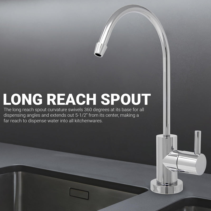 Metpure Non Air Gap RO Water Filtration System Water Dispenser Spout (Chrome). Euro Style with Faucet Wrench NSF Certified. Chrome