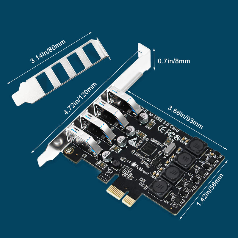 PCIE 4-Ports Superspeed 5Gbps USB 3.0 Expansion Card for Windows 11, 10, 8.x, 7, Vista, XP Desktop PCs, Built in FebSmart Self-Powered Technology, No Need Additional Power Supply (FS-U4L-Pro) FS-U4L-Pro Black