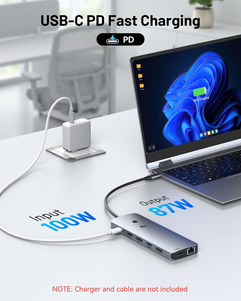 USB C Docking Station for Laptop, Triple Monitor Dock with 2 HDMI | 14-in-1 USB-C Hub with 2 HDMI 2DP, 100W PD, 1Gbps Ethernet, 5 USB C/A, SD/microSD for Dell/HP/Lenovo 14 in 1 HDMI