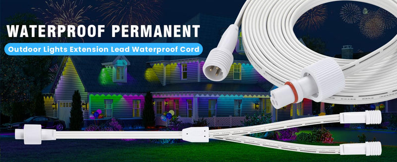 Permanent Outdoor Lights Extension Lead Waterproof Cord,Waterproof Extension Cable 3Pin,IP68 Extension Cable for Go-vee H705A/B/C, H706A/B/C (13FT Extension) 13FT Extension