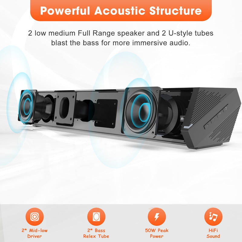 Bestisan Sound Bars for TV, 16'/50W Small Soundbar for TV, Sound Bar with Depths Sound Enhanced/DSP/Bass+/3EQ, Surround Sound Speakers for TV Works with HDMI ARC/CEC,Optical/BT/PC … 16inch Black