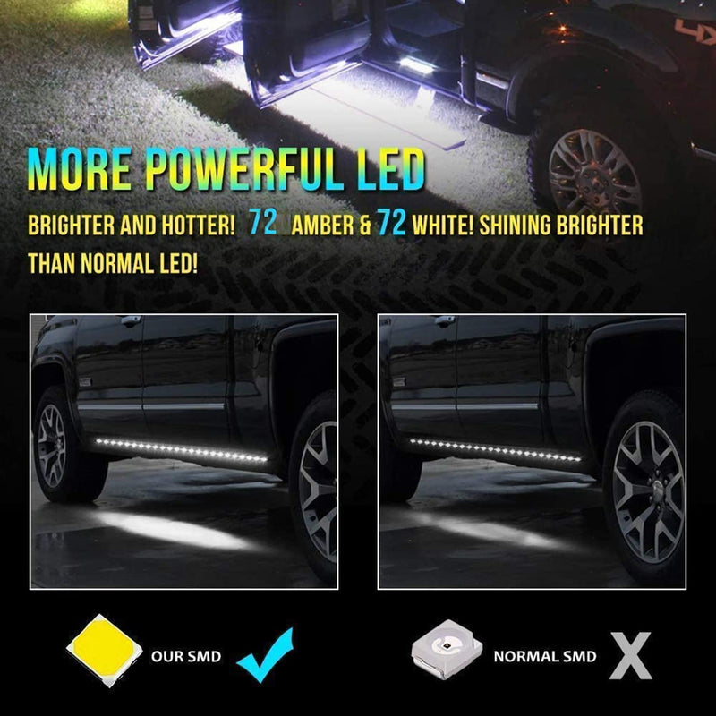 SOCAL-LED LIGHTING 60 Inch Truck LED Running Board Light Amber Side Marker Kit Sequential Turn Signal, White Courtesy Door Lights Extended Crew Cab Led Bar Bed Light Switchback Underglow Strip 60 Inches