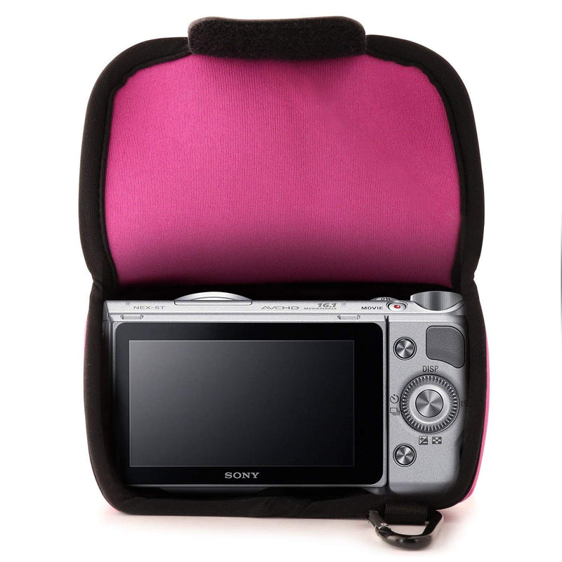 MegaGear MG073 Ultra Light Neoprene Camera Case compatible with Sony Alpha A5100, A5000 with 16-50mm Lens, NEX-5T, NEX-3N, NEX-5R - Hot Pink